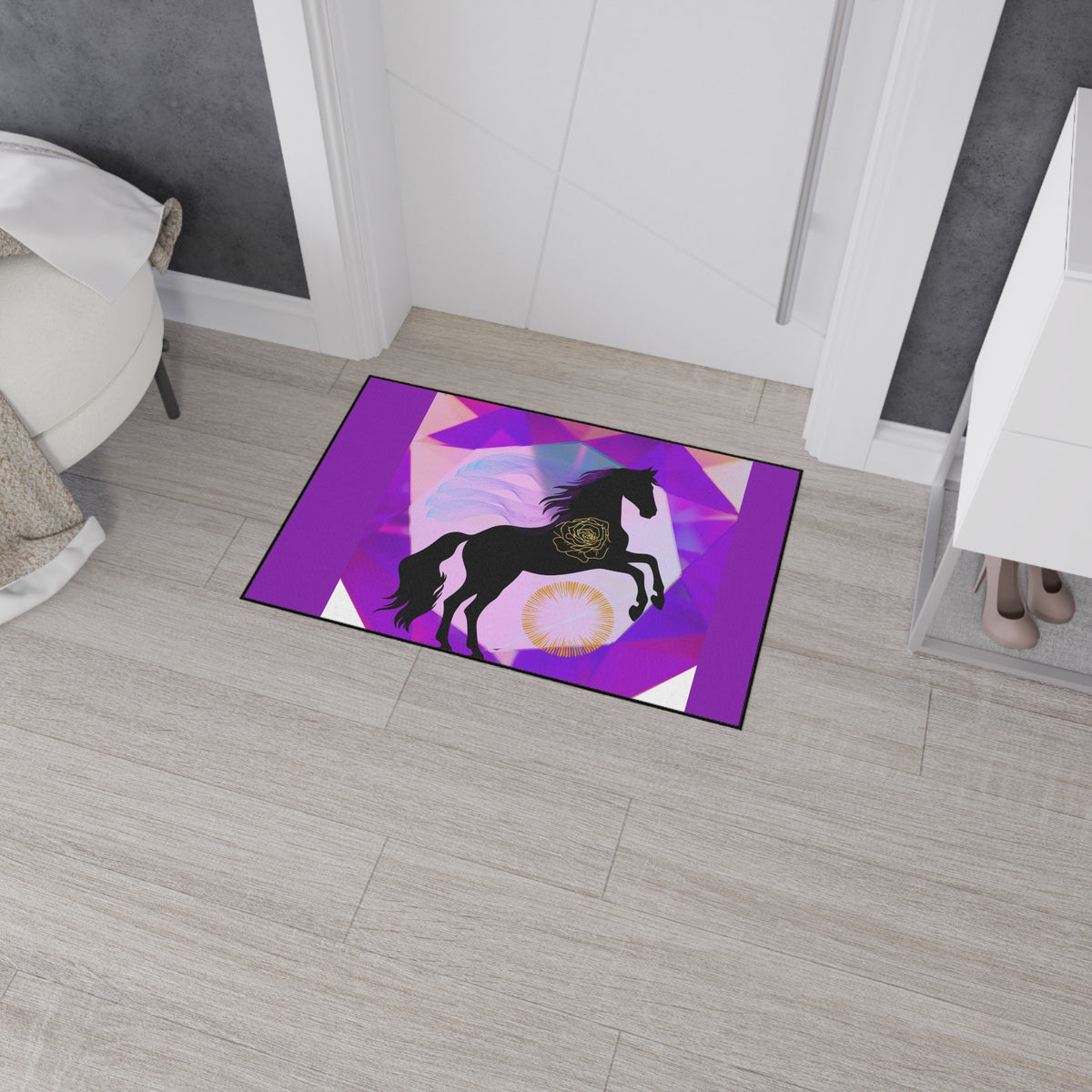 Mystical Black Horse Geometric Floor Mat