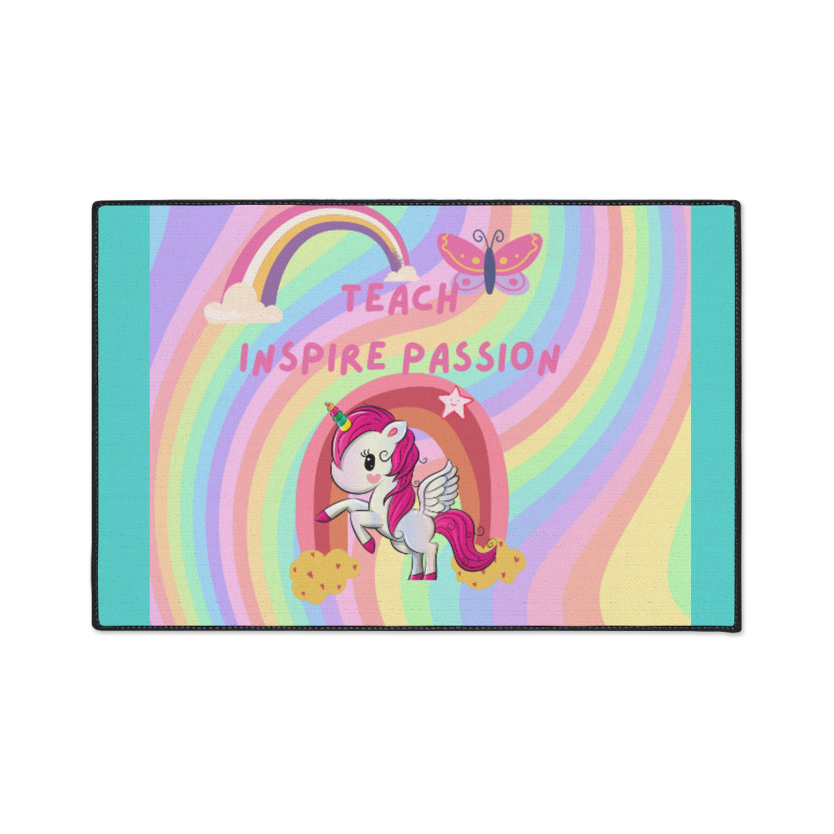Teach Inspire Passion Unicorn Rainbow Floor Mat