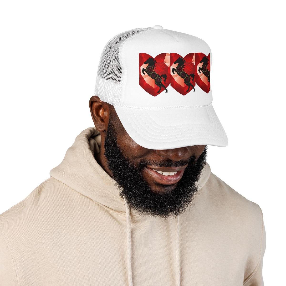 Foam Trucker Hat with Red Saxophone Heart Design