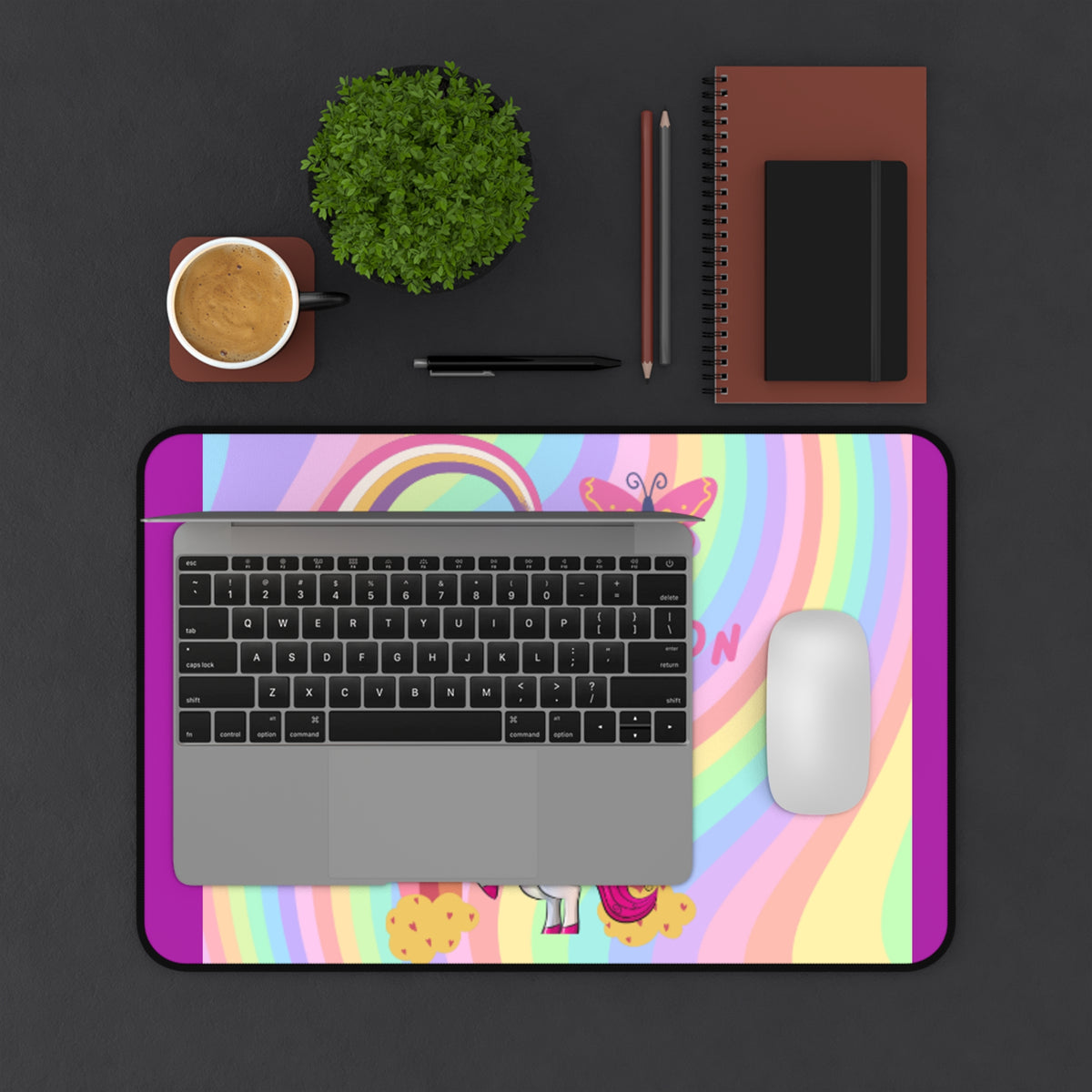 Teach Inspire Passion Rainbow Unicorn Desk Mat