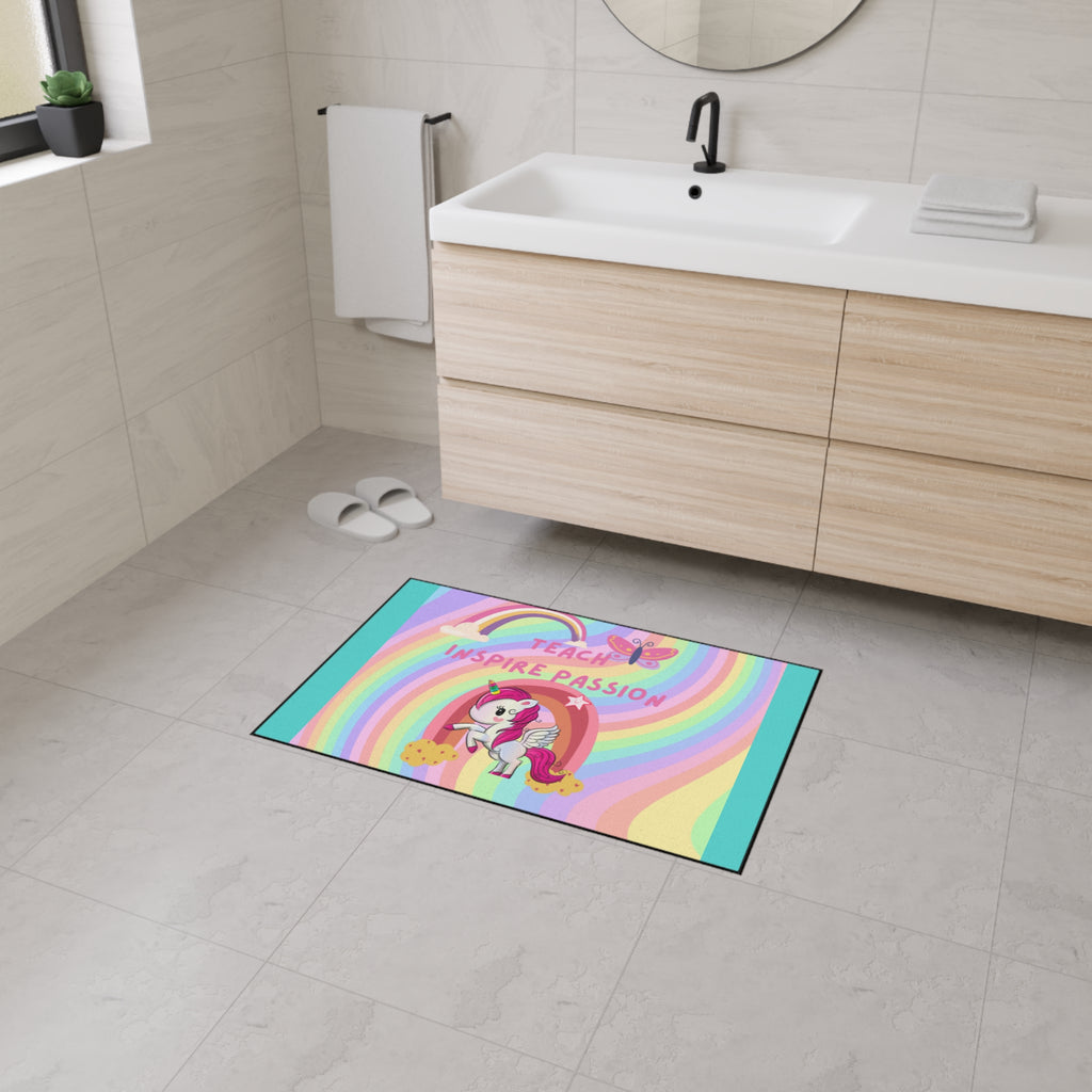 Teach Inspire Passion Unicorn Rainbow Floor Mat