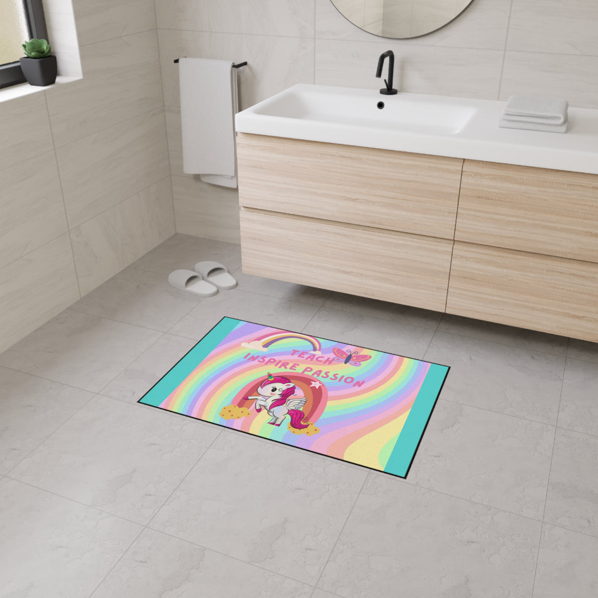 Teach Inspire Passion Unicorn Rainbow Floor Mat