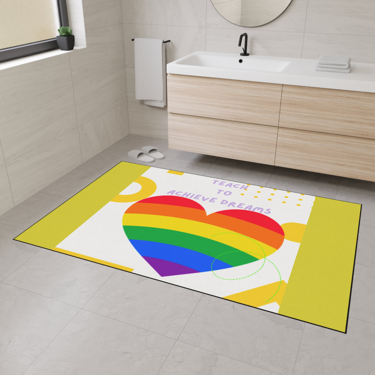 Teach to Achieve Dreams Rainbow Heart Floor Mat