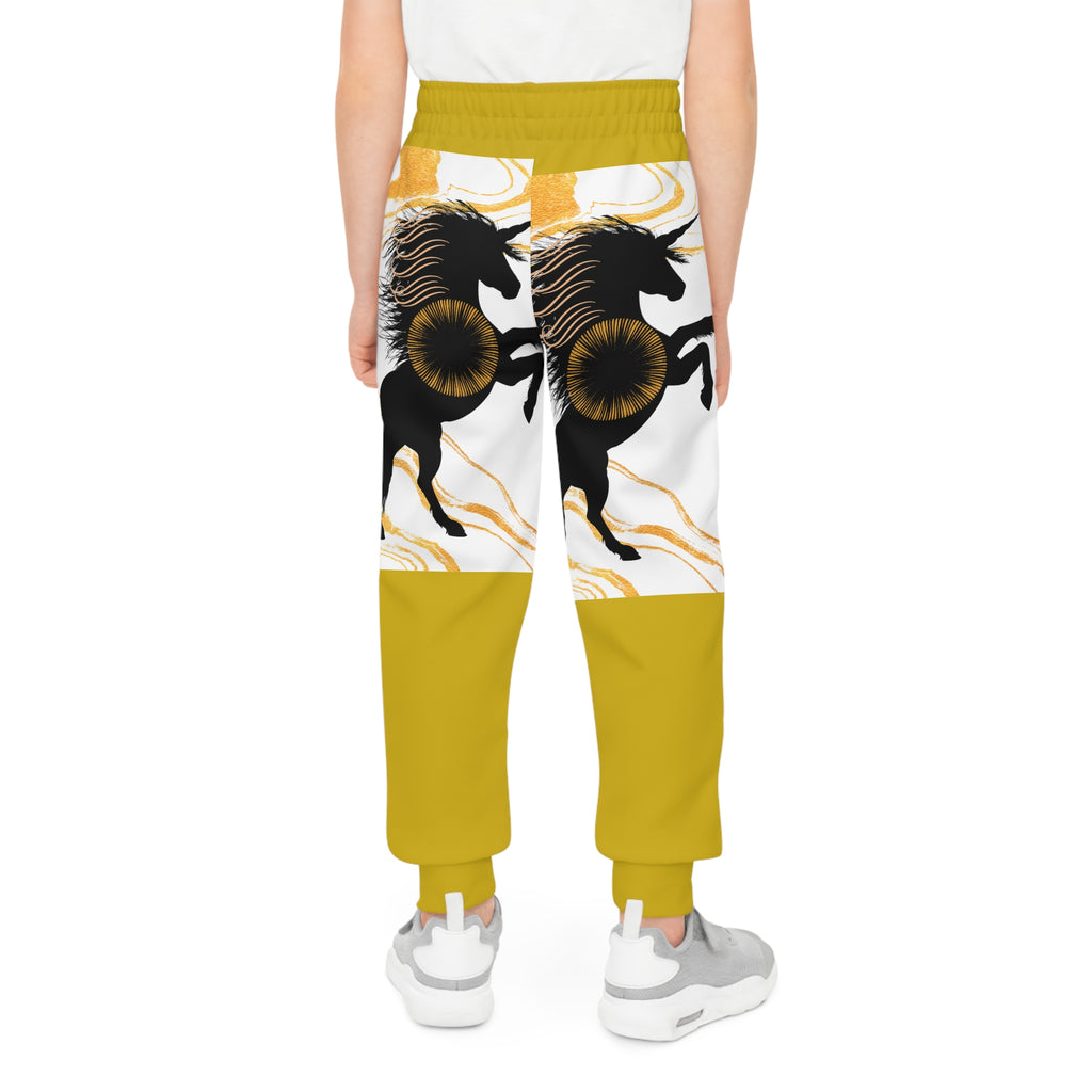 Youth Joggers with Black and Gold Prancing Horse Design