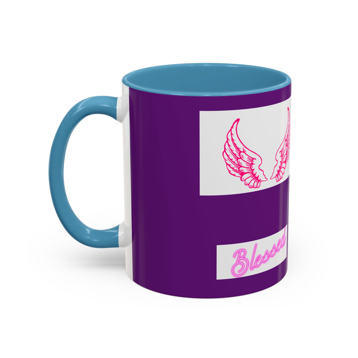 Pink Angel Wings Accent Coffee Mug — Feminine Wing Pattern Ceramic Mug (11/15 oz)