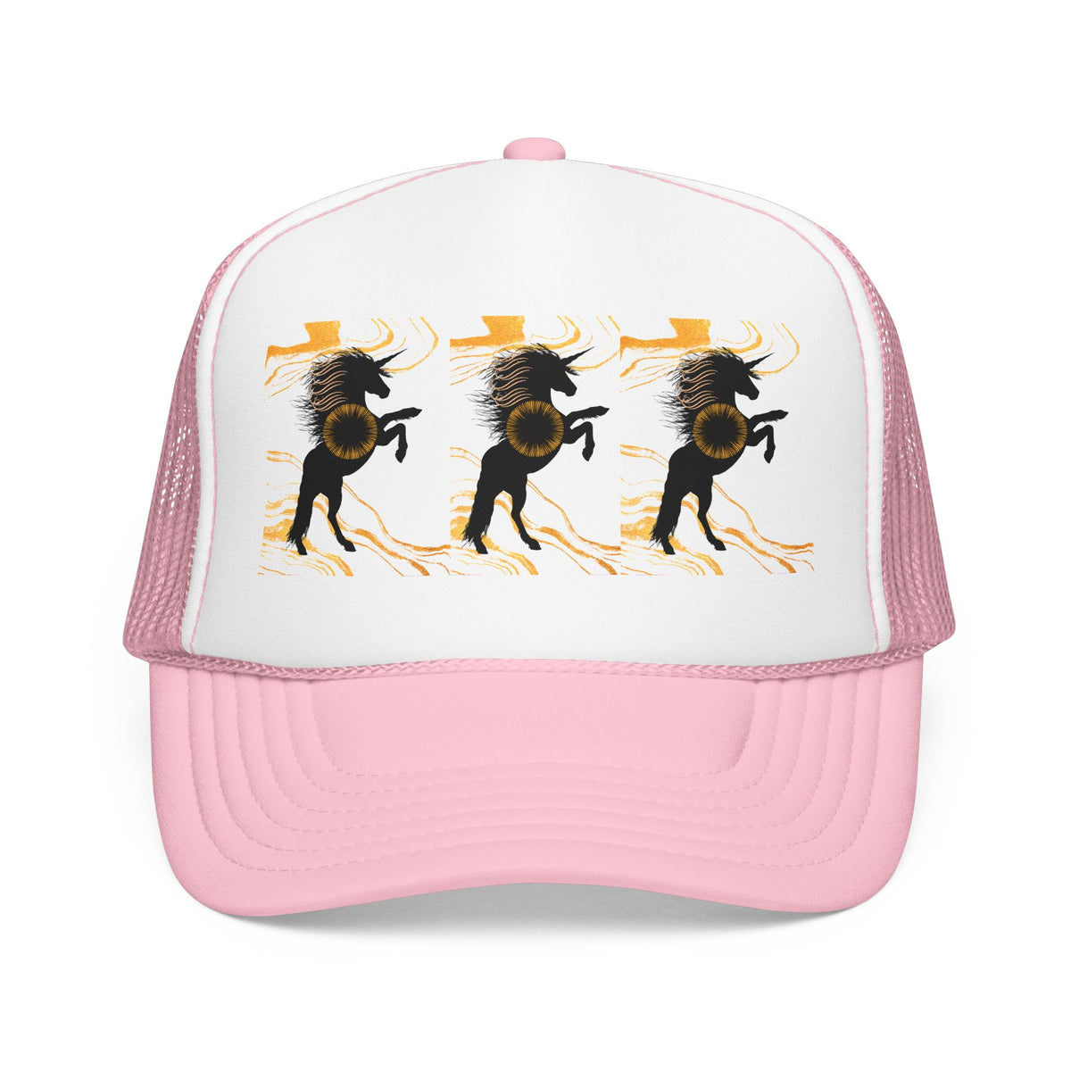 Black Foam Trucker Hat with Dancing Horse Print