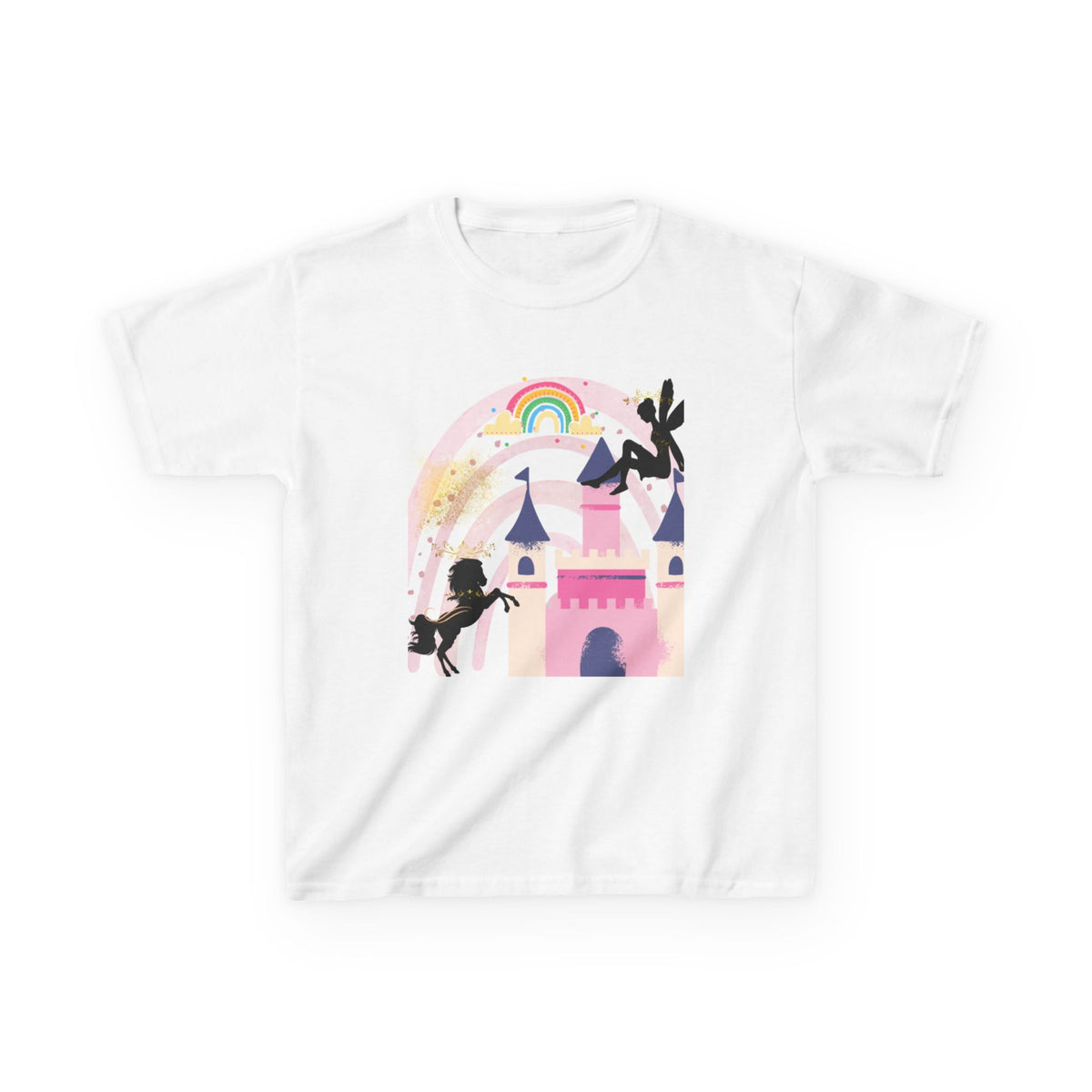 Kids Tee — Fairy Tale Castle Rainbow Princess Silhouette Shirt