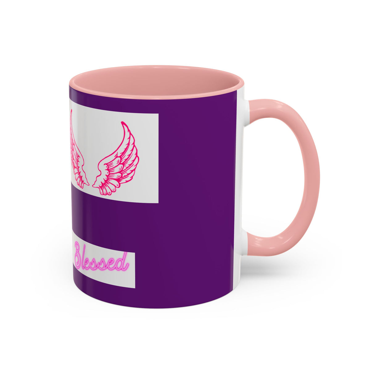 Pink Angel Wings Accent Coffee Mug — Feminine Wing Pattern Ceramic Mug (11/15 oz)