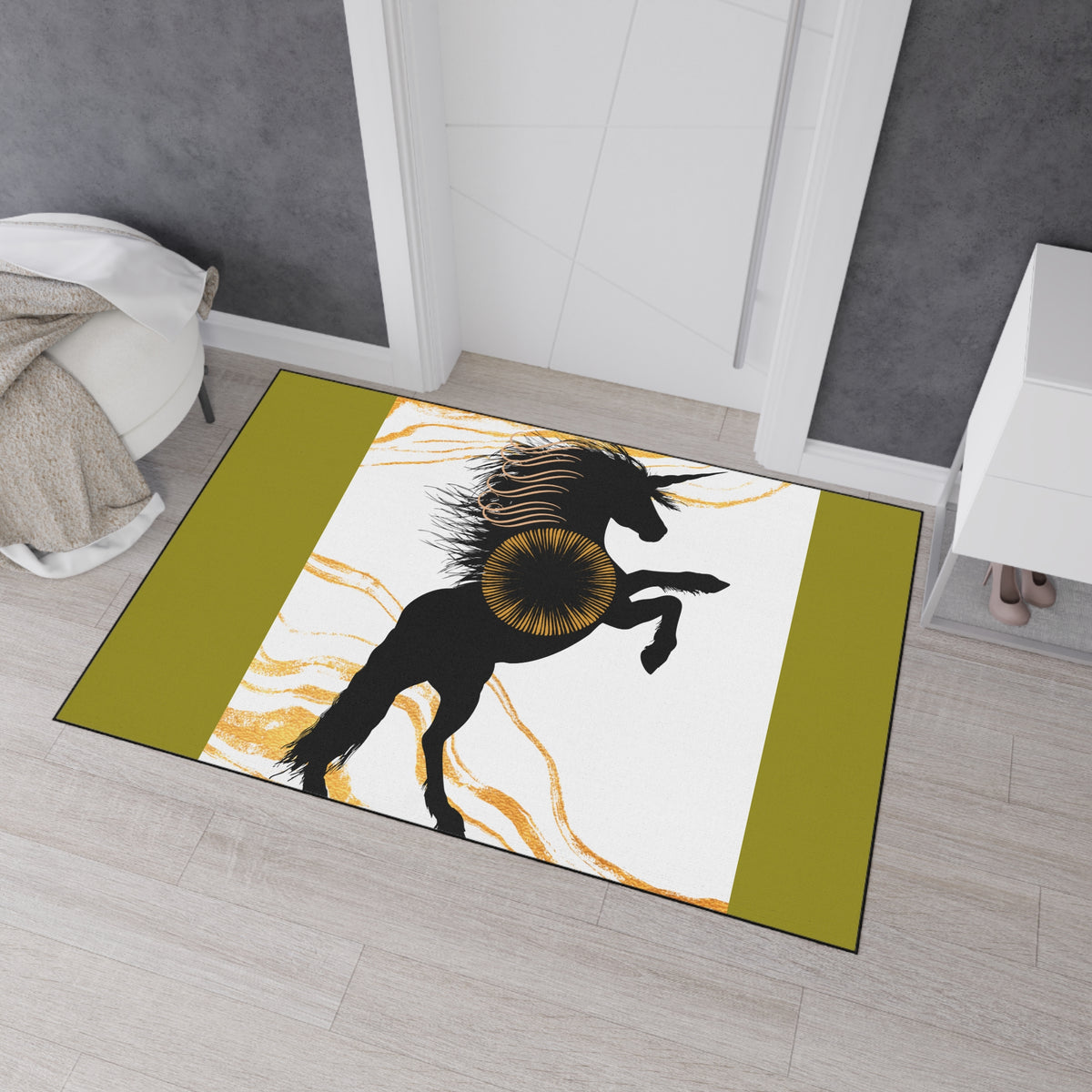 Rearing Black Horse Floor Mat – Equestrian Home Decor