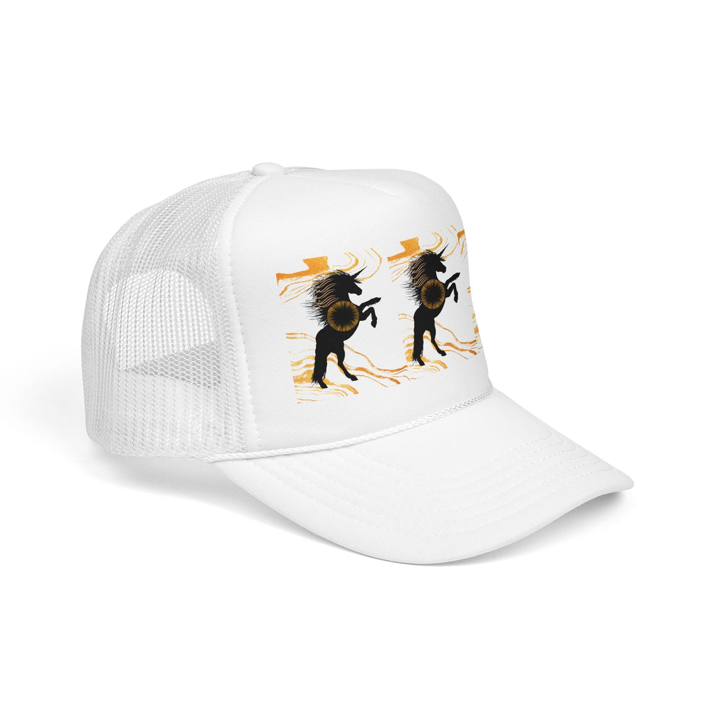 Black Foam Trucker Hat with Dancing Horse Print