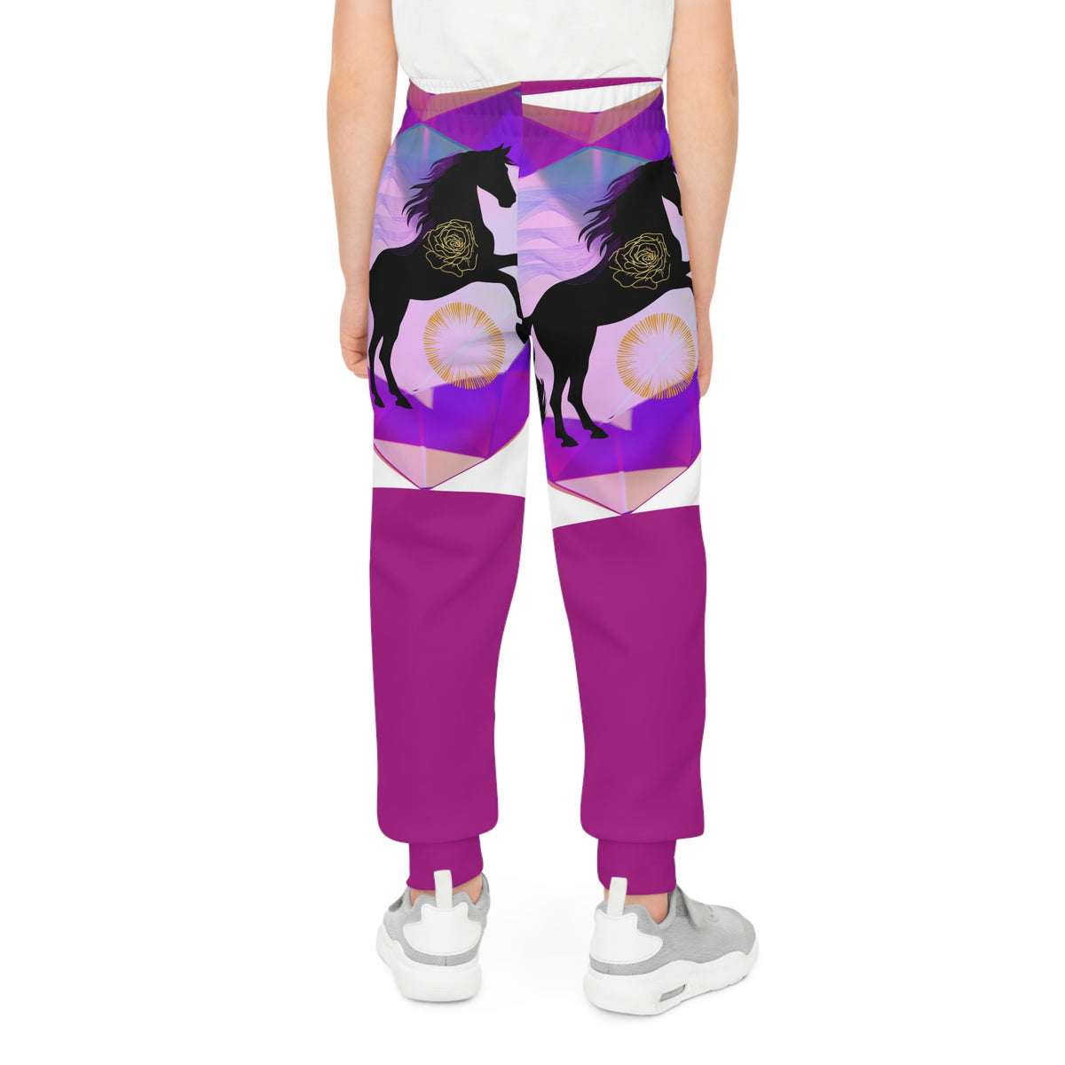 Youth Joggers with Purple Geometric Unicorn Design