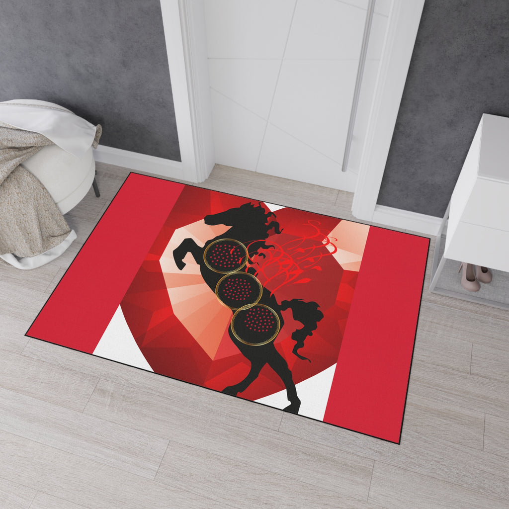 Heavy Duty Floor Mat – Red Black Gothic Rock Horse Design
