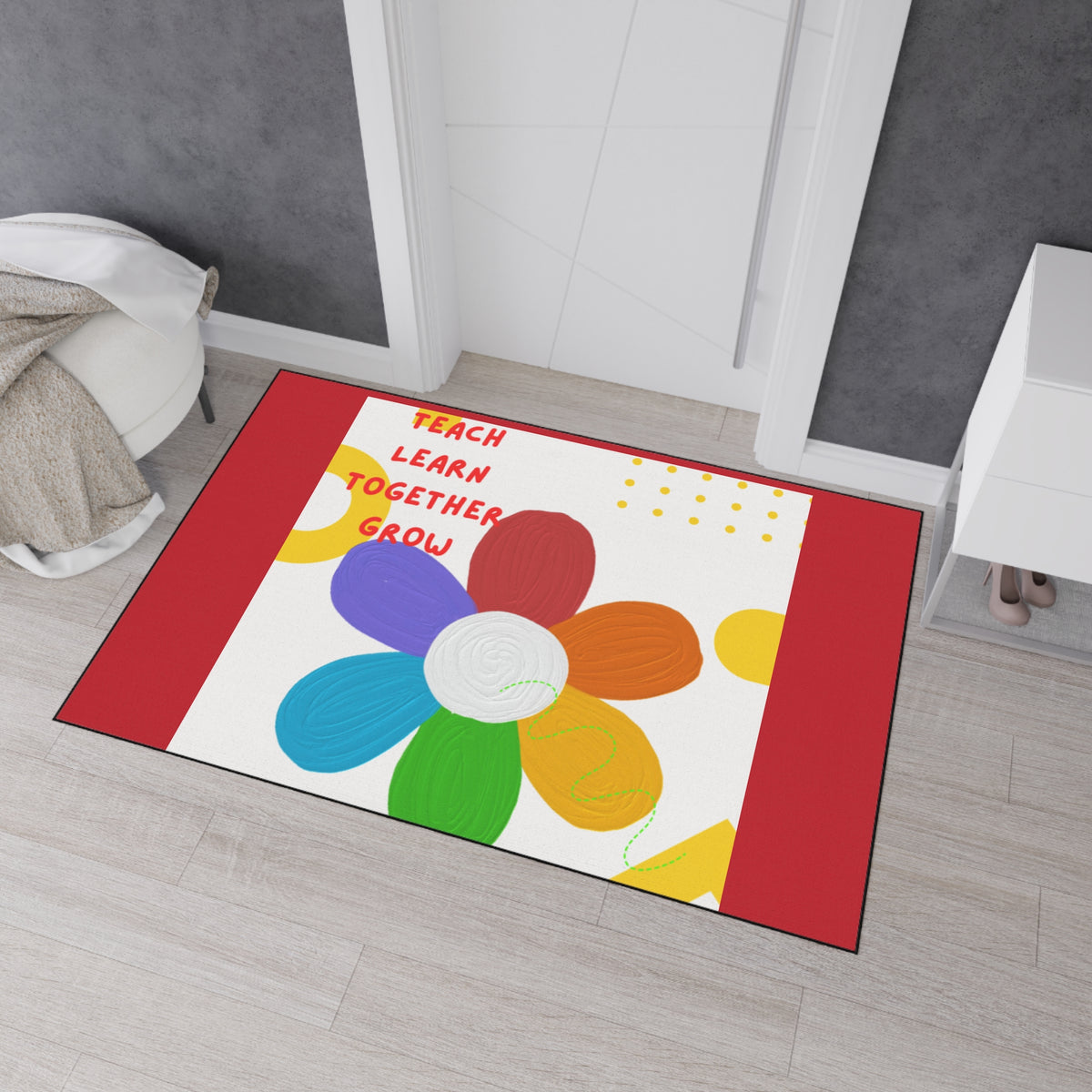 Teach Learn Together Grow Flower Classroom Floor Mat