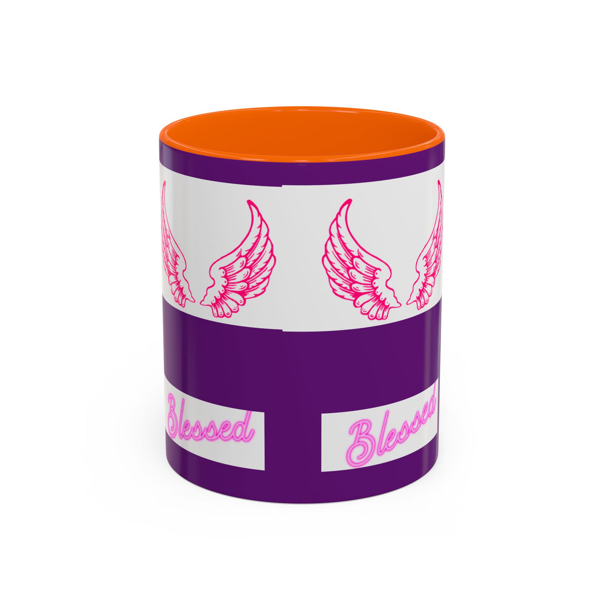 Pink Angel Wings Accent Coffee Mug — Feminine Wing Pattern Ceramic Mug (11/15 oz)