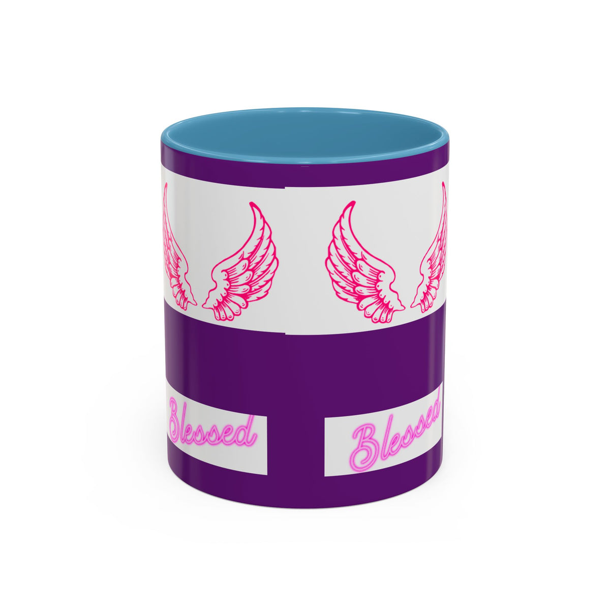 Pink Angel Wings Accent Coffee Mug — Feminine Wing Pattern Ceramic Mug (11/15 oz)