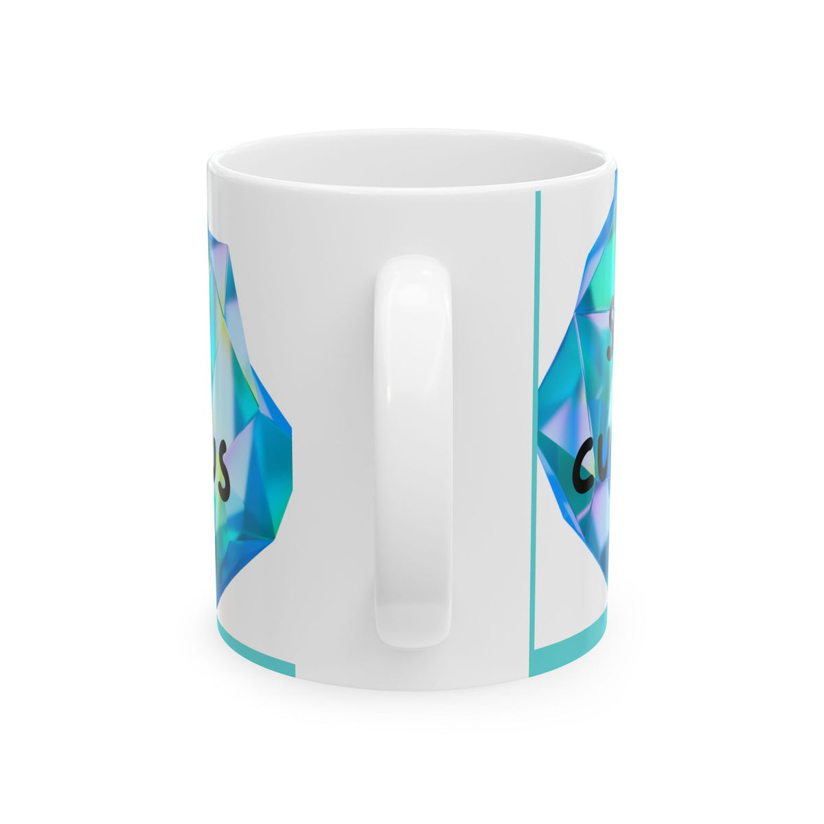 Colorful Geometric “Curious” Ceramic Mug