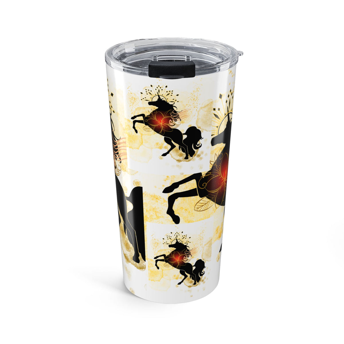 20oz Tumbler – Whimsical Horse Lover Black Red