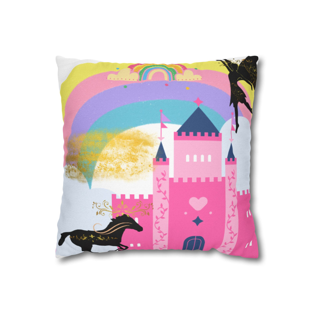Pink Fantasy Castle Rainbow Square Pillow