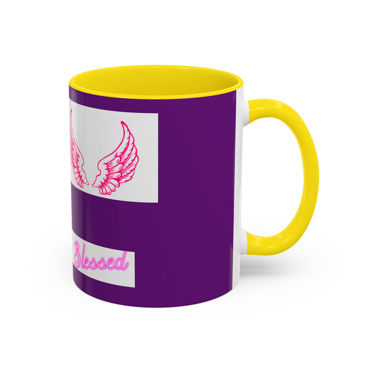Pink Angel Wings Accent Coffee Mug — Feminine Wing Pattern Ceramic Mug (11/15 oz)
