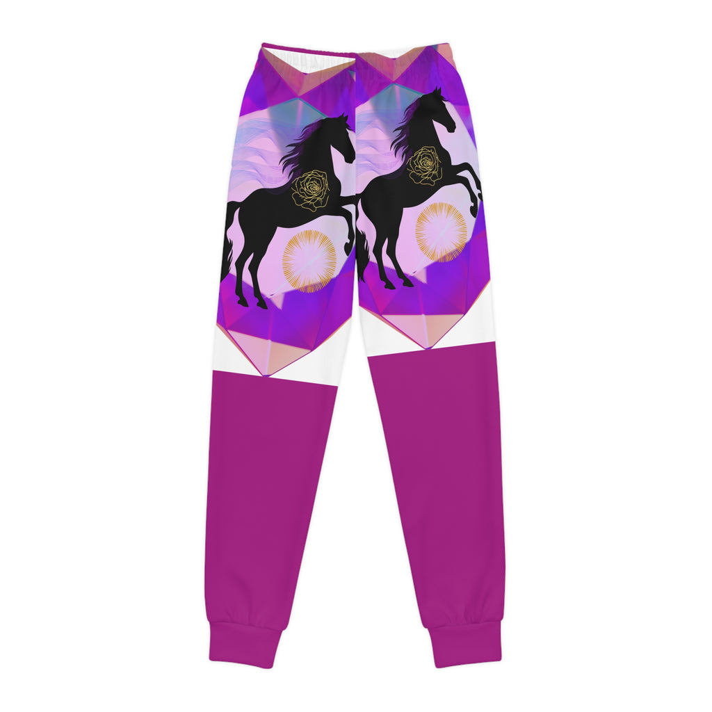 Youth Joggers with Purple Geometric Unicorn Design