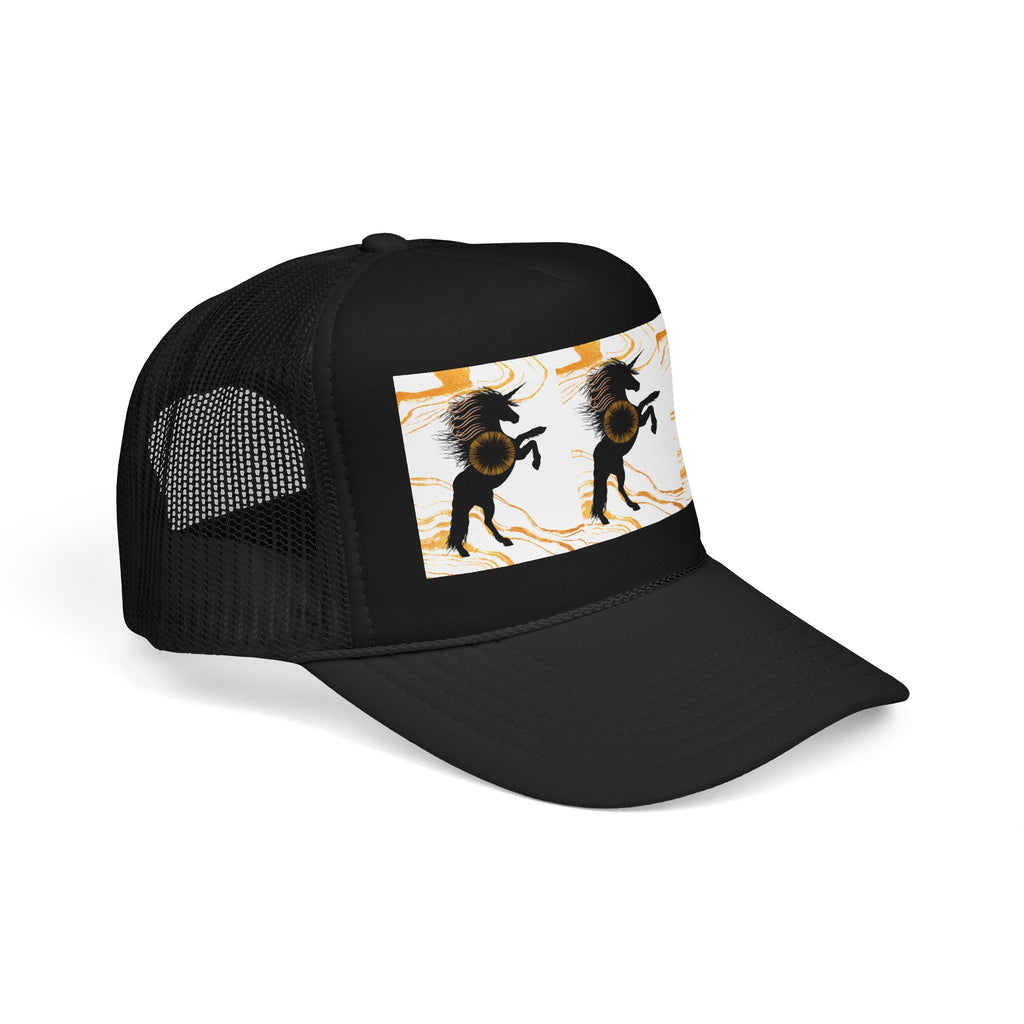 Black Foam Trucker Hat with Dancing Horse Print