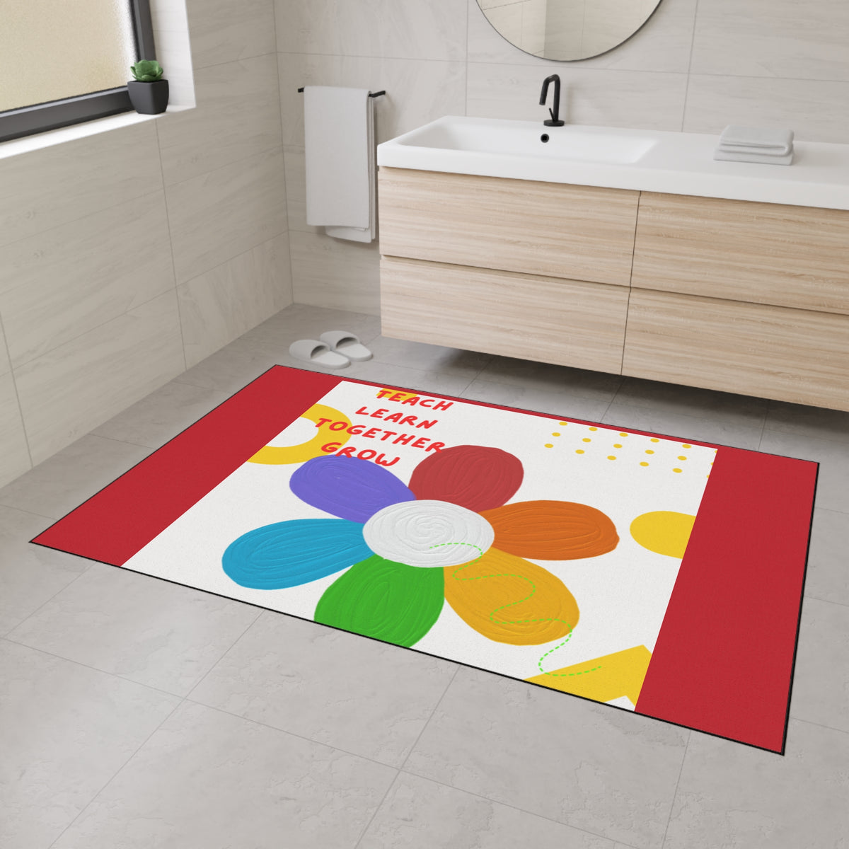 Teach Learn Together Grow Flower Classroom Floor Mat