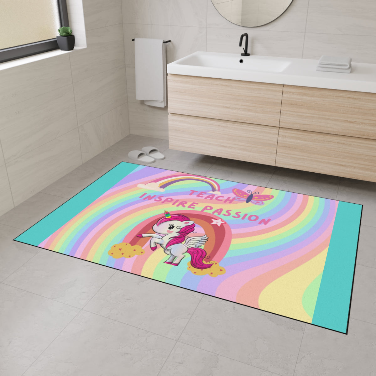 Teach Inspire Passion Unicorn Rainbow Floor Mat