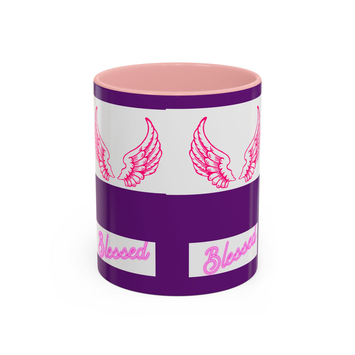 Pink Angel Wings Accent Coffee Mug — Feminine Wing Pattern Ceramic Mug (11/15 oz)
