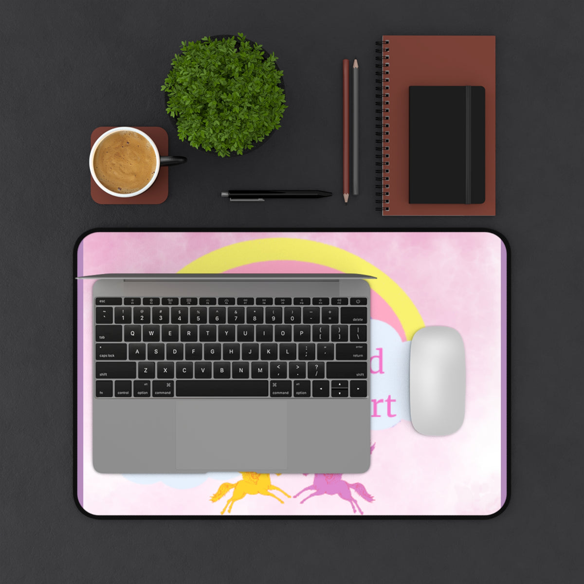 Teach Open a Mind Touch a Heart Rainbow Unicorn Desk Mat