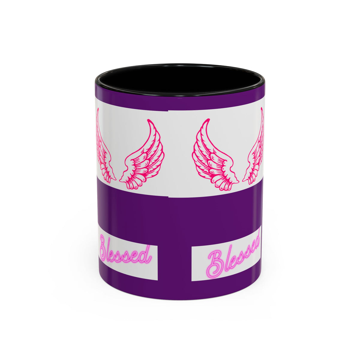 Pink Angel Wings Accent Coffee Mug — Feminine Wing Pattern Ceramic Mug (11/15 oz)