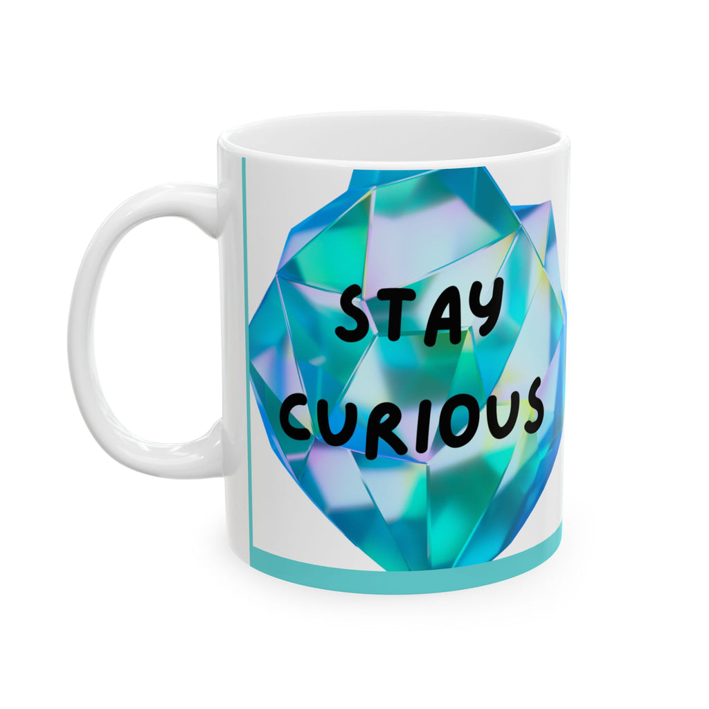 Colorful Geometric “Curious” Ceramic Mug