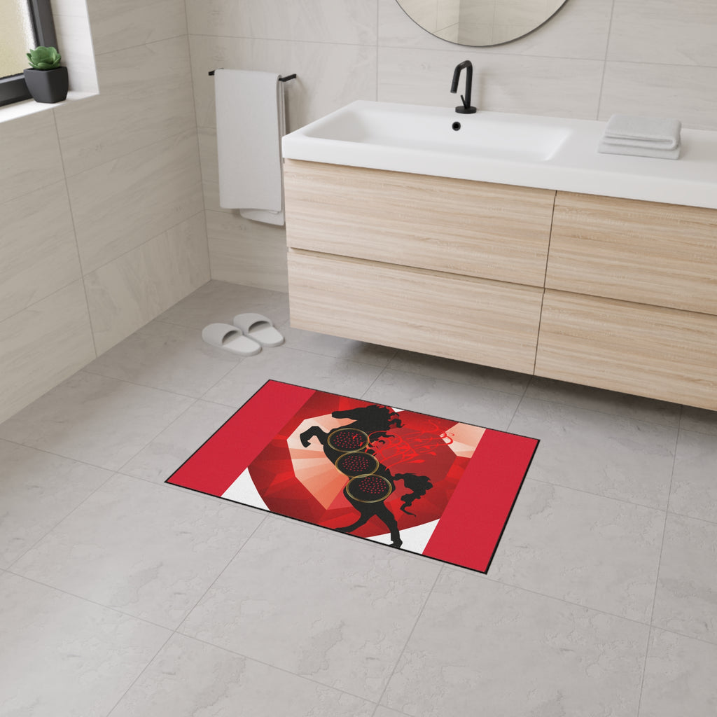 Heavy Duty Floor Mat – Red Black Gothic Rock Horse Design