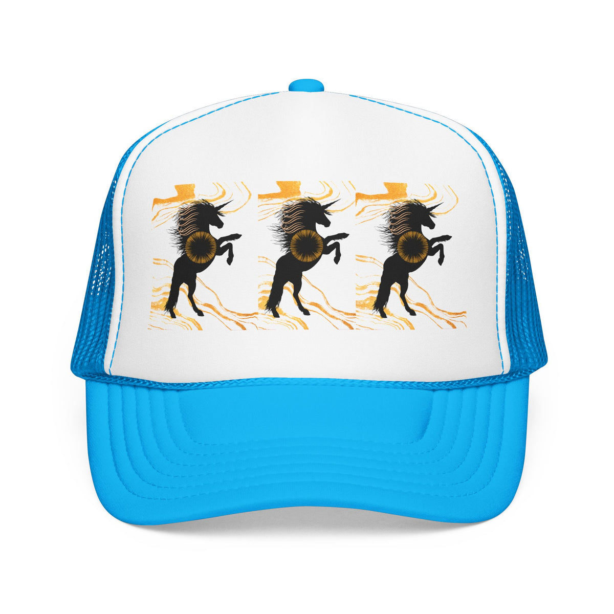 Black Foam Trucker Hat with Dancing Horse Print