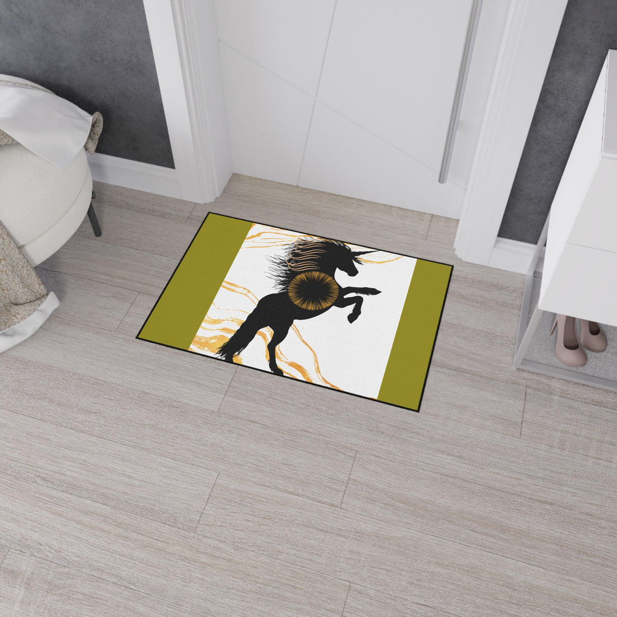 Rearing Black Horse Floor Mat – Equestrian Home Decor