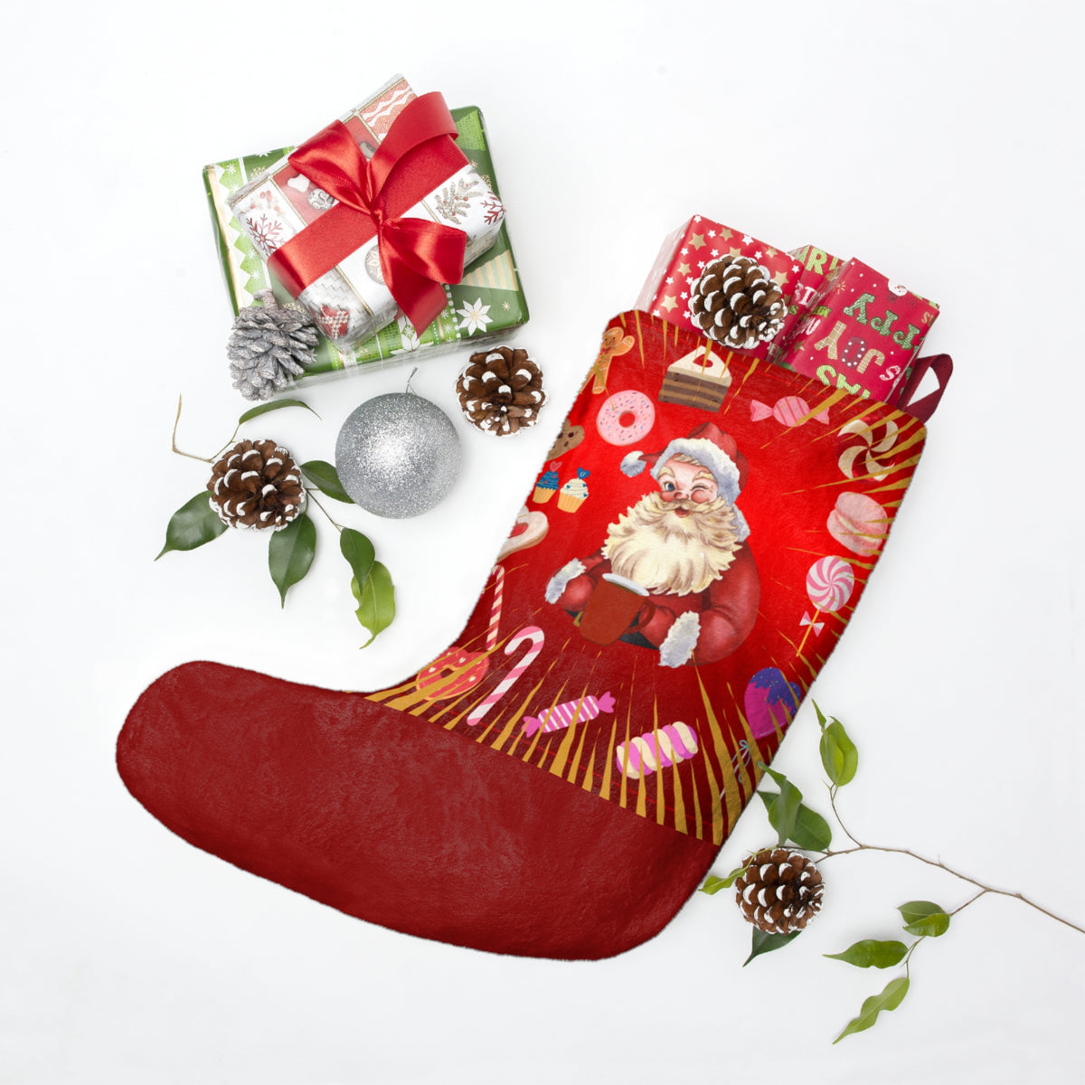 Santa Candy Cane Christmas Stocking