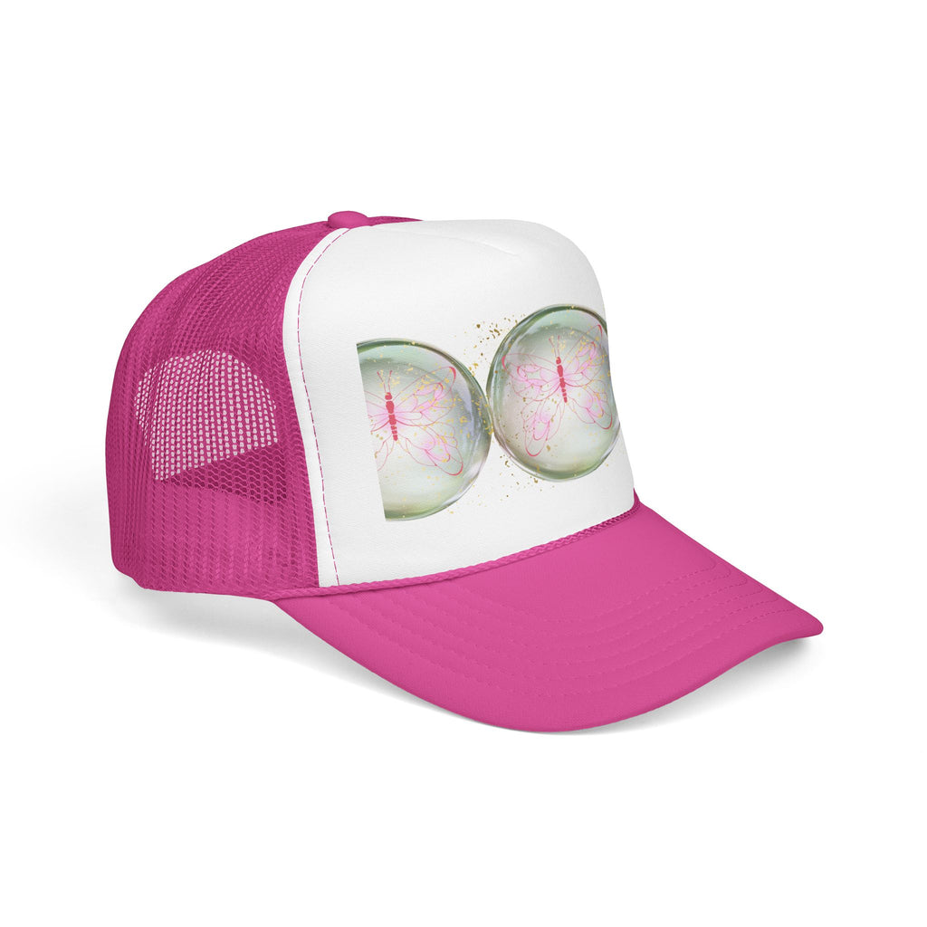 Pink Trucker Hat with Pastel Mushroom Moon Design