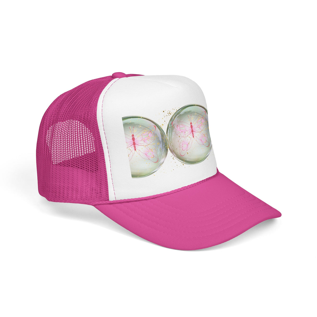 Pink Trucker Hat with Pastel Mushroom Moon Design