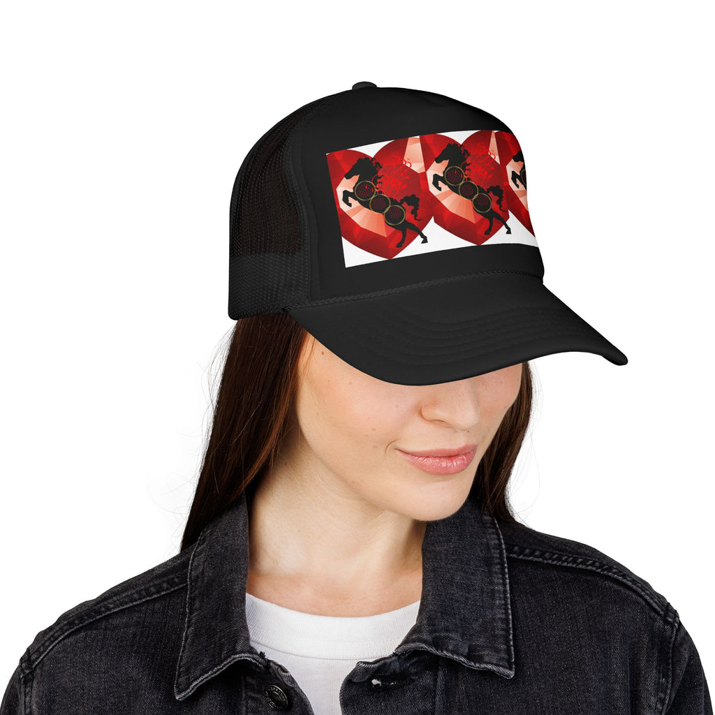 Foam Trucker Hat with Red Saxophone Heart Design