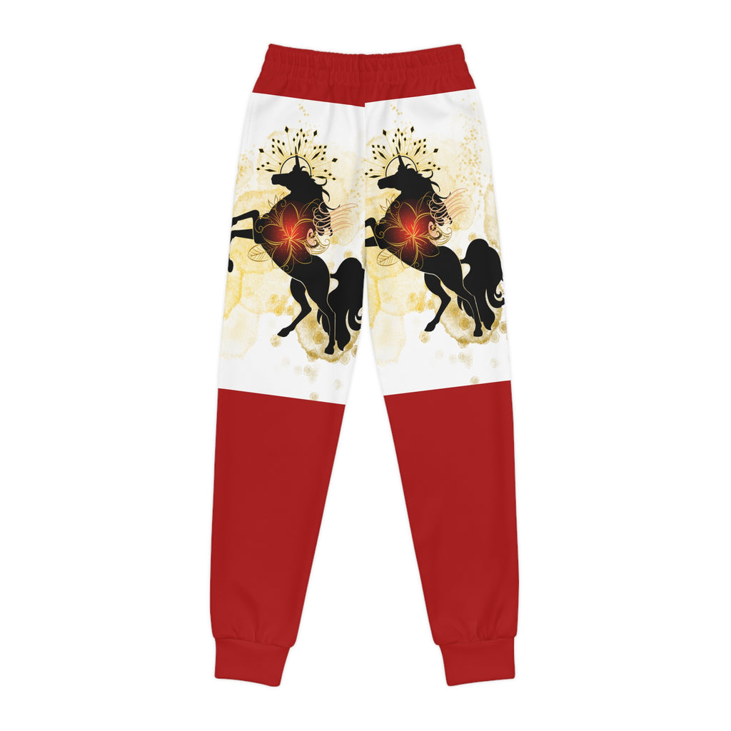 Youth Joggers with Fiery Black Stallion Art