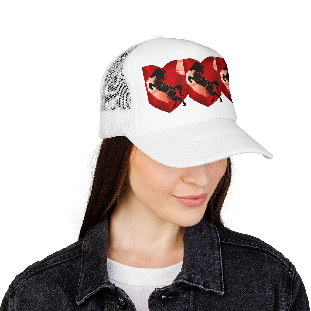 Foam Trucker Hat with Red Saxophone Heart Design