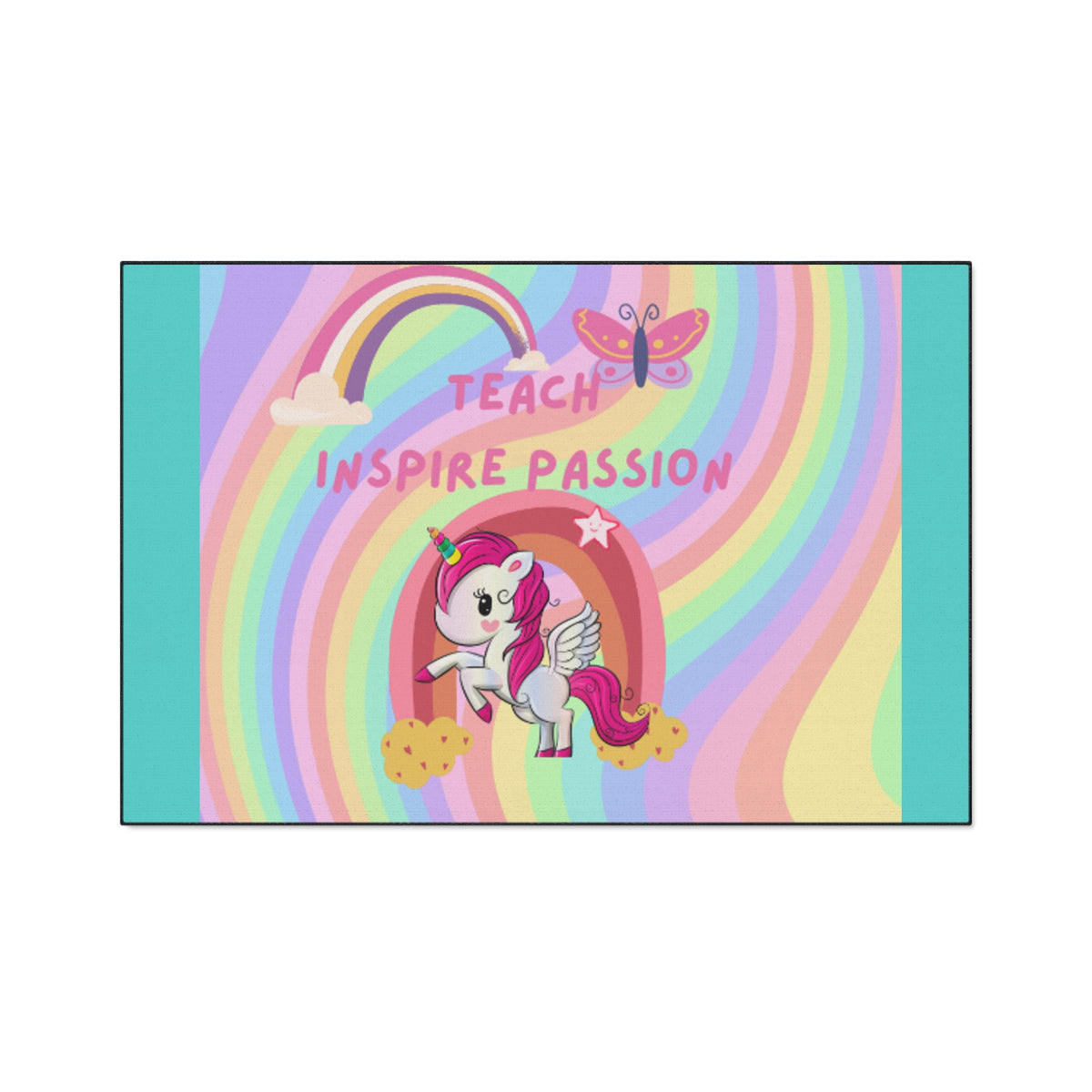 Teach Inspire Passion Unicorn Rainbow Floor Mat