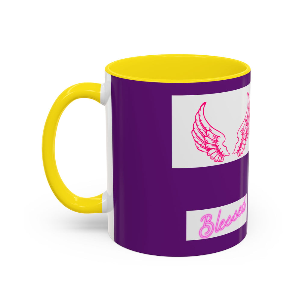 Pink Angel Wings Accent Coffee Mug — Feminine Wing Pattern Ceramic Mug (11/15 oz)