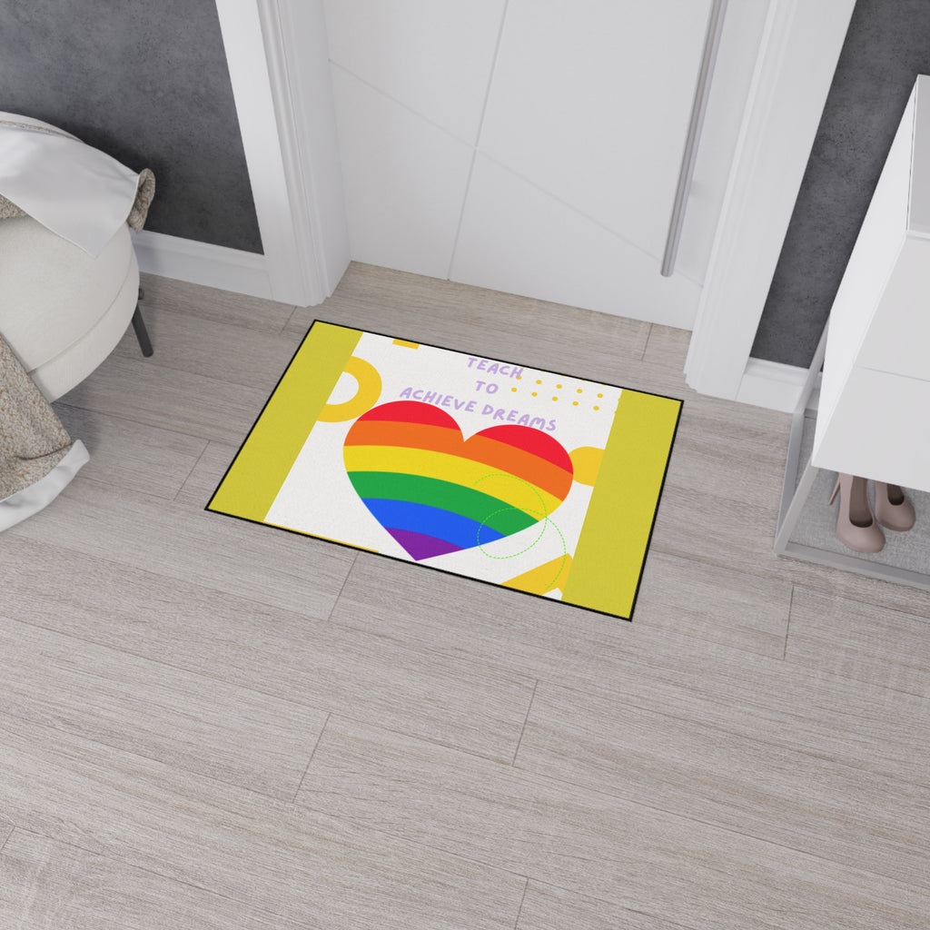Teach to Achieve Dreams Rainbow Heart Floor Mat