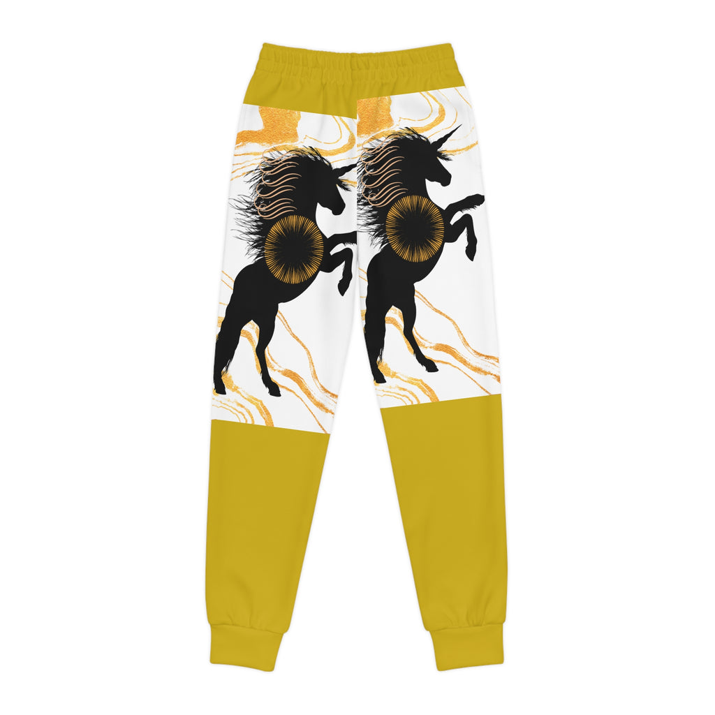 Youth Joggers with Black and Gold Prancing Horse Design