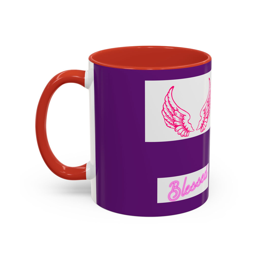 Pink Angel Wings Accent Coffee Mug — Feminine Wing Pattern Ceramic Mug (11/15 oz)